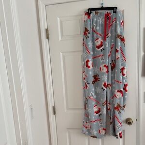 Santa and Rudolph the Red Nose ReindeerPrint Women's Pajama Pants - Gray and Red